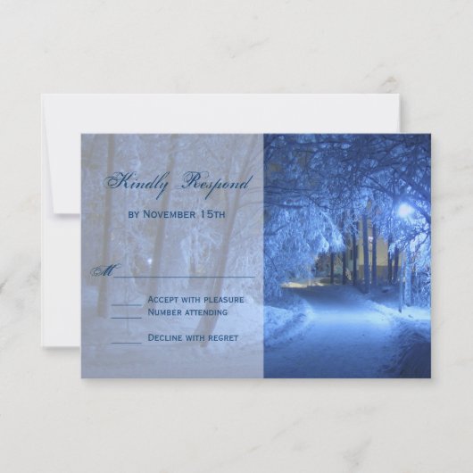 Winter Holiday Evening Snow Wedding RSVP-kaarten RSVP Kaartje (Voorkant)