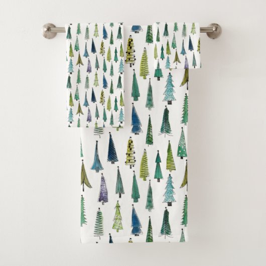 Winter Holiday Evergreen Trees Bad Handdoek (Insitu)