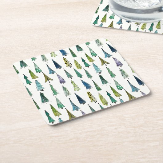 Winter Holiday Evergreen Trees Kartonnen Onderzetters (Schuin)