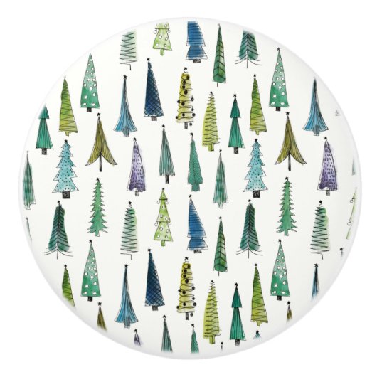 Winter Holiday Evergreen Trees Keramische Knop (Voorkant)