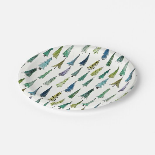 Winter Holiday Evergreen Trees Papieren Bordje (Gekanteld)