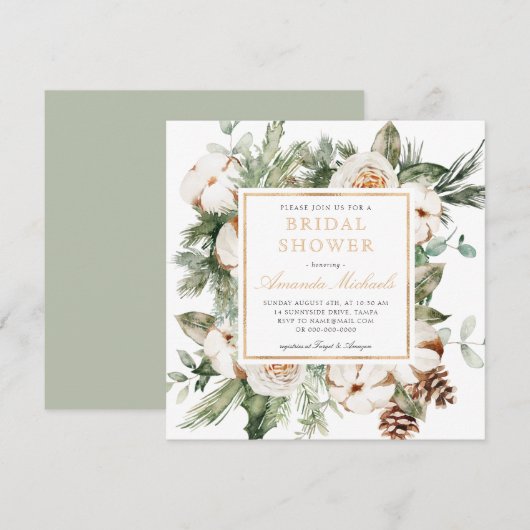 Winter Holiday Greenery Pine Gold Vrijgezellenfees Kaart (Voorkant / Achterkant)