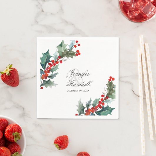 Winter Holiday Greenery Waterverf Wedding Servetten (Insitu)