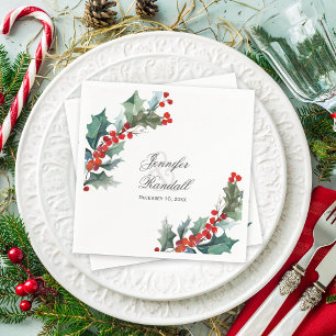 Winter Holiday Greenery Waterverf Wedding Servetten