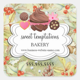 Winter Holiday Holly Assorted Desserts Bakery Vierkante Sticker