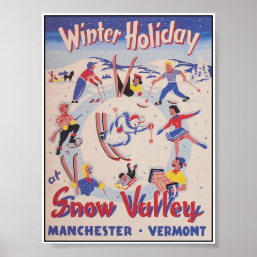 Winter Holiday in Snow Valley Vermont Ski Poster (Voorkant)