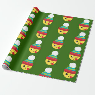 Winter Holiday Kerstmis Emoji Wrapping Paper Cadeaupapier