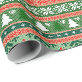 Winter Holiday Nordic Red & Green Wrapping Paper Cadeaupapier (Rol Hoek)
