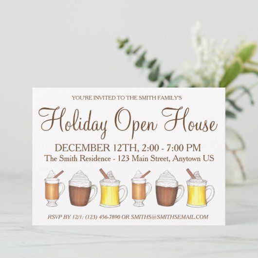 Winter Holiday Open House Hot Cocoa Rum Egg Nog Kaart (Staand voorkant)