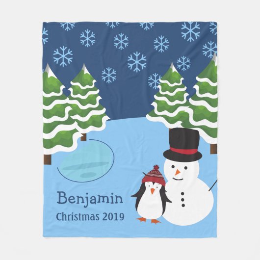 Winter Holiday Penguin en Snowman Kerstmis Fleece Deken (Voorkant)