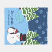 Winter Holiday Penguin en Snowman Kerstmis Fleece Deken (Voorkant (Horizontaal))