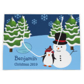 Winter Holiday Penguin en Snowman Kerstmis Groot Cadeauzakje (Voorkant)