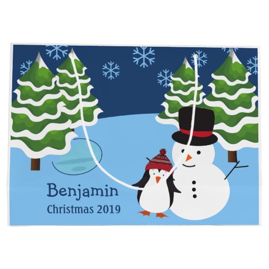 Winter Holiday Penguin en Snowman Kerstmis Groot Cadeauzakje (Achterkant)