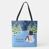 Winter Holiday Penguin en Snowman Kerstmis Tote Bag (Voorkant)