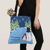 Winter Holiday Penguin en Snowman Kerstmis Tote Bag (Dichtbij)