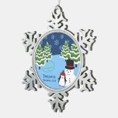 Winter Holiday Penguin en Snowman Kind Tin Sneeuwvlok Ornament (Rechts)