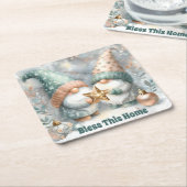 Winter Holiday Personalized Gnome Bless This Home Kartonnen Onderzetters (Schuin)
