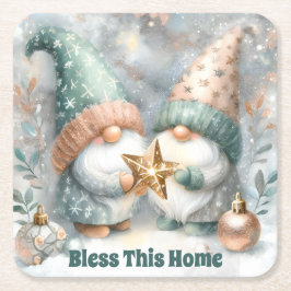Winter Holiday Personalized Gnome Bless This Home Kartonnen Onderzetters
