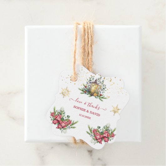 Winter Holiday Pine Cones Kerstbal Weddenschap Bedankjes Labels (In situ)