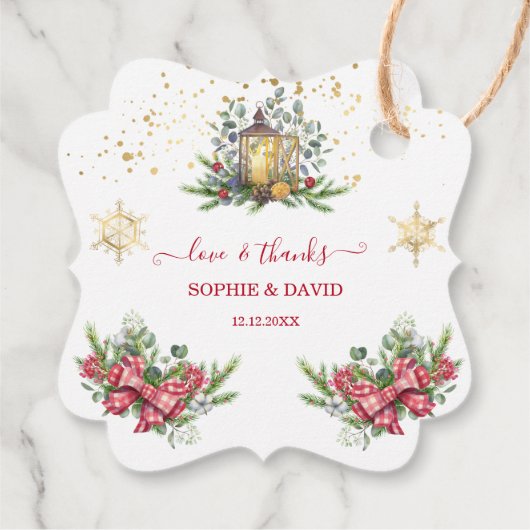 Winter Holiday Pine Cones Kerstbal Weddenschap Bedankjes Labels (Achterkant)