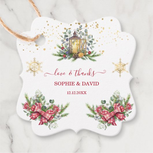 Winter Holiday Pine Cones Kerstbal Weddenschap Bedankjes Labels (Voorkant)