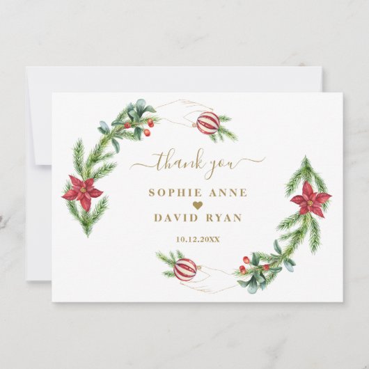 Winter Holiday Pine Cones Kerstbal Weddenschap Bedankkaart (Voorkant)