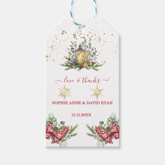 Winter Holiday Pine Cones Kerstbal Weddenschap Cadeaulabel (Voorkant)