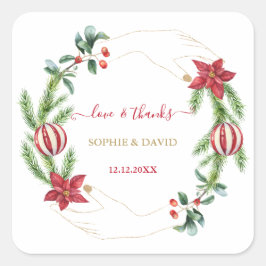 Winter Holiday Pine Cones Kerstbal Weddenschap Vierkante Sticker