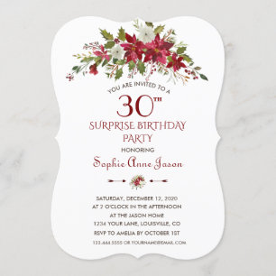 Winter Holiday Red Poinsettia Surprise 30 Birthday Kaart