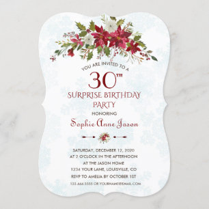 Winter Holiday Red Poinsettia Surprise 30 Birthday Kaart