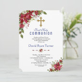 Winter Holiday Red White Poinsettia Heilige Commun Kaart (Staand voorkant)