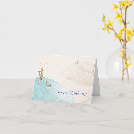 Winter Holiday Reindeer Kaart (Gele Bloem)