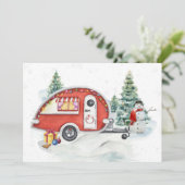 Winter Holiday RV Camper Camping Snow Feestdagenkaart (Staand voorkant)