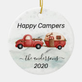 Winter Holiday RV Camper Monogram Happy Campers Keramisch Ornament (Voorkant)