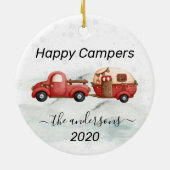 Winter Holiday RV Camper Monogram Happy Campers Keramisch Ornament (Achterkant)