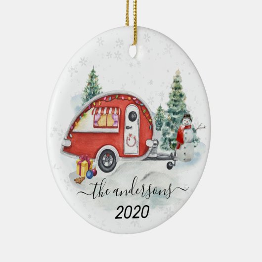 Winter Holiday RV Camper Monogram Sneeuw  Keramisch Ornament (Rechts)