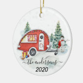 Winter Holiday RV Camper Monogram Sneeuw  Keramisch Ornament (Links)