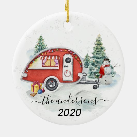 Winter Holiday RV Camper Monogram Sneeuw  Keramisch Ornament (Achterkant)