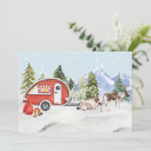 Winter Holiday RV Camper Reindekerst Feestdagenkaart (Staand voorkant)