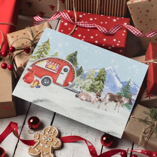 Winter Holiday RV Camper Reindekerst Feestdagenkaart