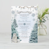 Winter Holiday Silver en Blue Snow Quinceañera Kaart (Staand voorkant)