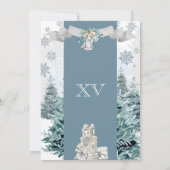 Winter Holiday Silver en Blue Snow Quinceañera Kaart (Achterkant)