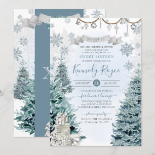 Winter Holiday Silver en Blue Snow Sweet Sixteen Kaart