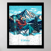 Winter Holiday Skier Woman Drinking Coffee Christm Poster (Voorkant)
