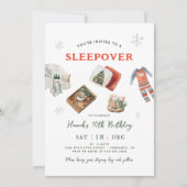 Winter Holiday Sleepover Party Birthday Kaart (Voorkant)