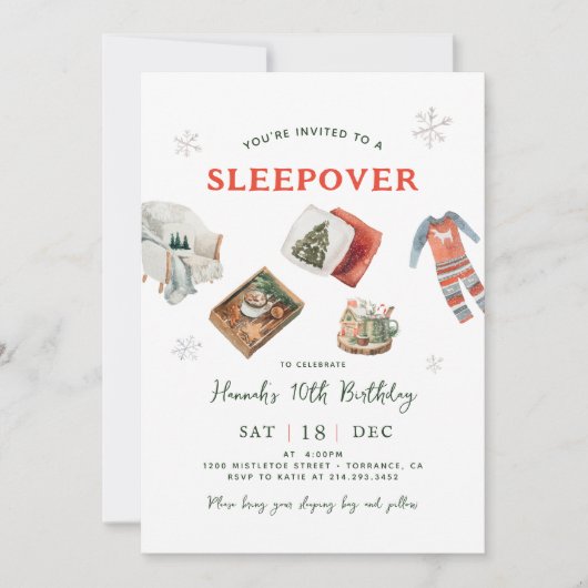 Winter Holiday Sleepover Party Birthday Kaart (Voorkant)