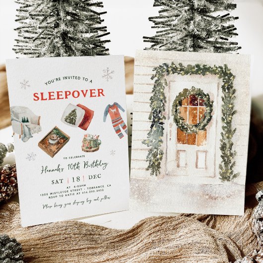 Winter Holiday Sleepover Party Birthday Kaart