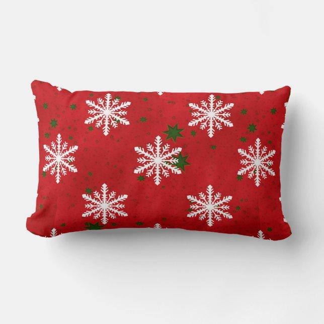 Winter Holiday Snowflake Red Green Starry BG Kussen (Voorkant)