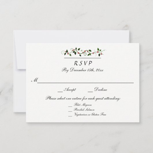 Winter Holiday Wedding 3 Entree RSVP Reactie (Voorkant)