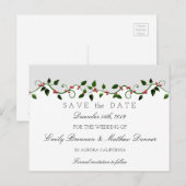 Winter Holiday Wedding Holly Berry Bewaar de datum Aankondigingskaart (Voorkant / Achterkant)